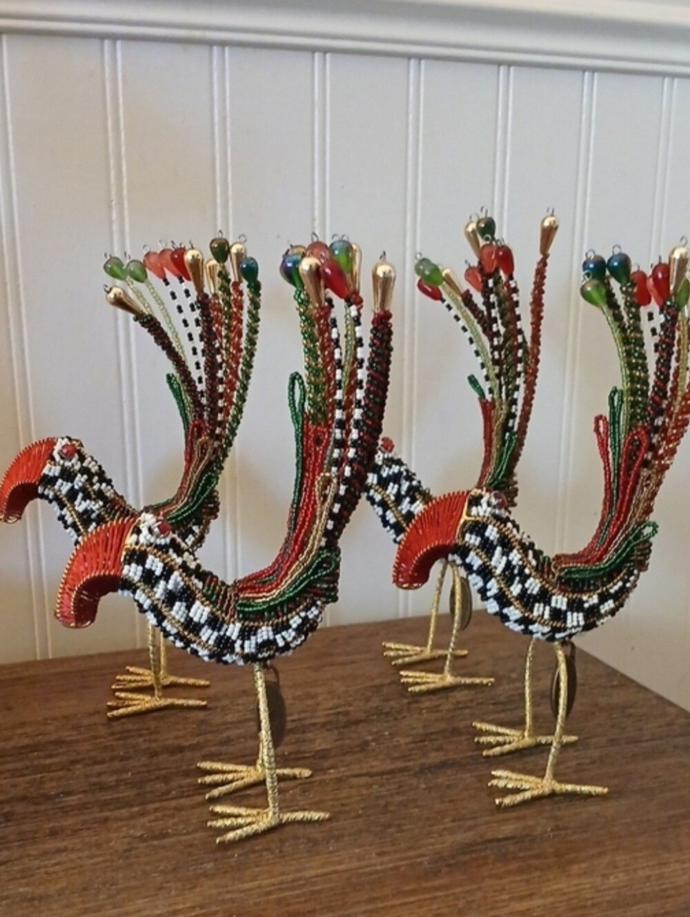 Mackenzie-childs Napkin Rings Black White Courtly Check Bird Mulit Beads Whimsy